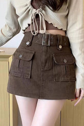 High Waist Cargo Pockets Mini Skirts